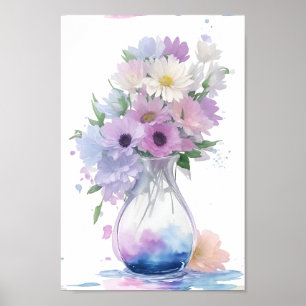 Poster Vase des fleurs pastel Aquarelle