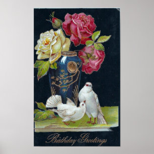 Poster Vase et colombes d'anniversaire