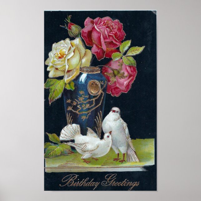 Poster Vase et colombes d'anniversaire (Devant)