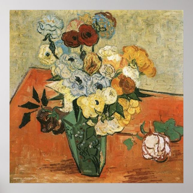 Poster Vase japonaise avec Roses par Vincent van Gogh (Devant)