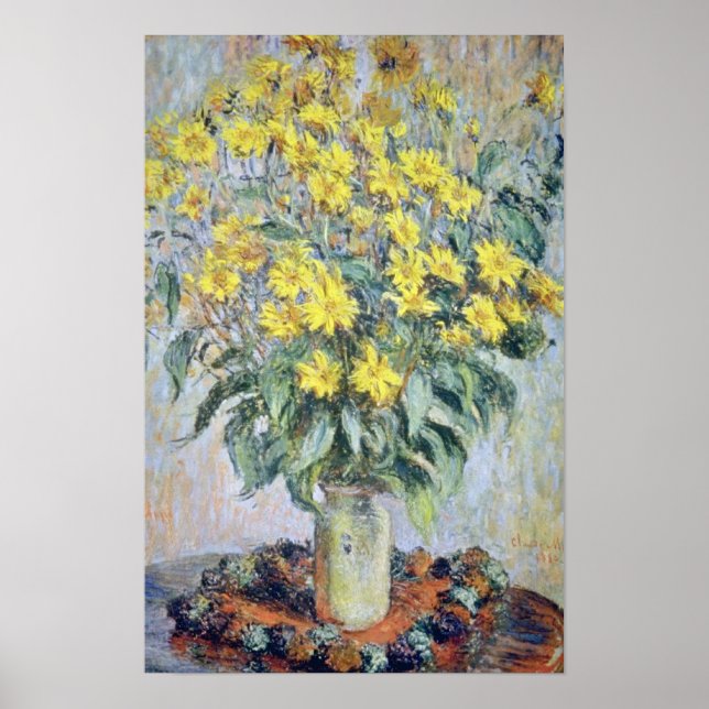 Poster Vase jaune de Chrysanthemums, fleur de Claude Mone (Devant)
