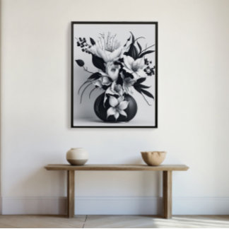 Poster Vase minimaliste Rose d'encre Dessin élégant
