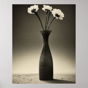 Poster Vase noir et blanc et fleurs