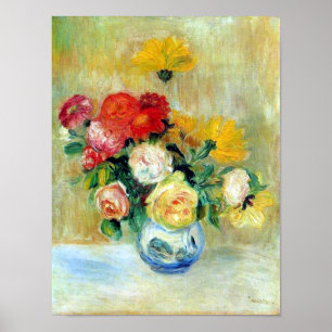 Poster Vase of Roses and Dahlias by Renoir Print
