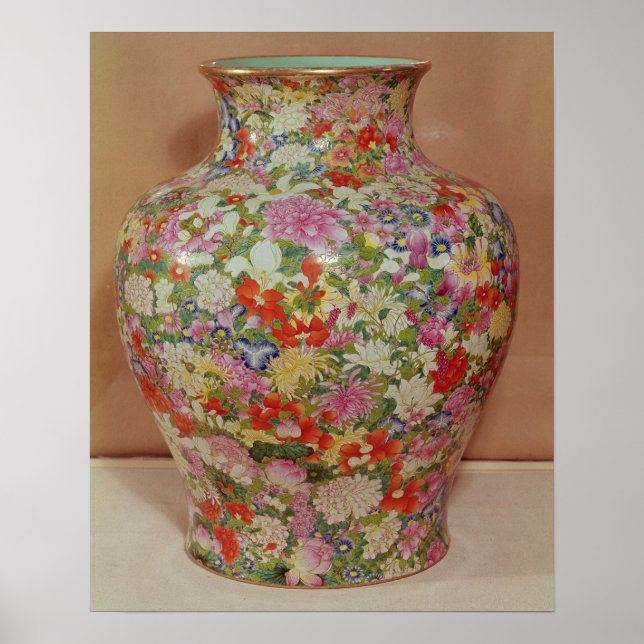Poster Vase Rose de famille avec mille fleurs (Devant)