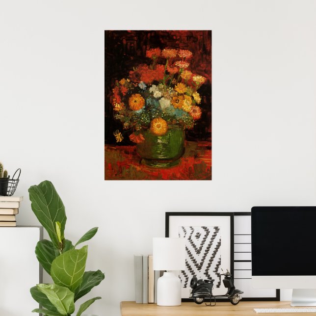 Poster Vase Still Life avec Zinnias par Vincent van Gogh (Bureau à domicile)