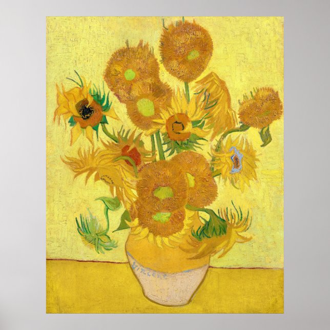 Poster Vase with fifteen sunflowers by Vincent Van Gogh (Devant)