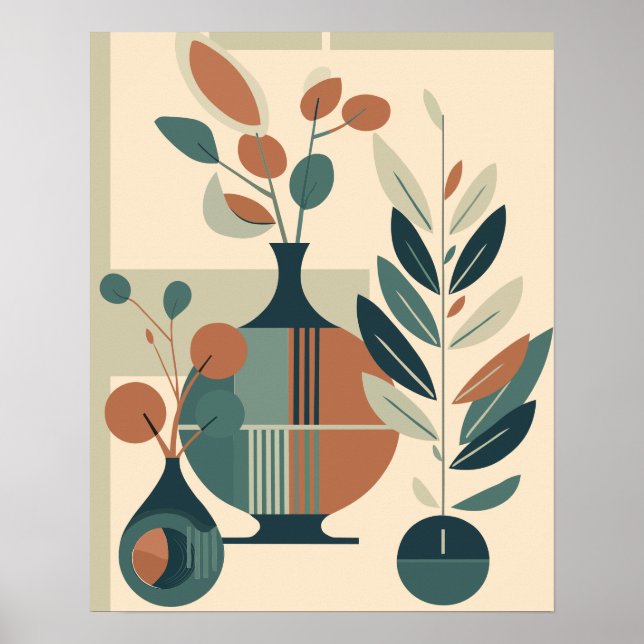 Poster Vases et Plantes Abstraits modernes du milieu du s (Devant)