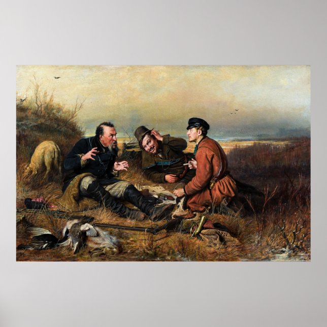 Poster Vasily Perov : Les chasseurs au repos (Devant)