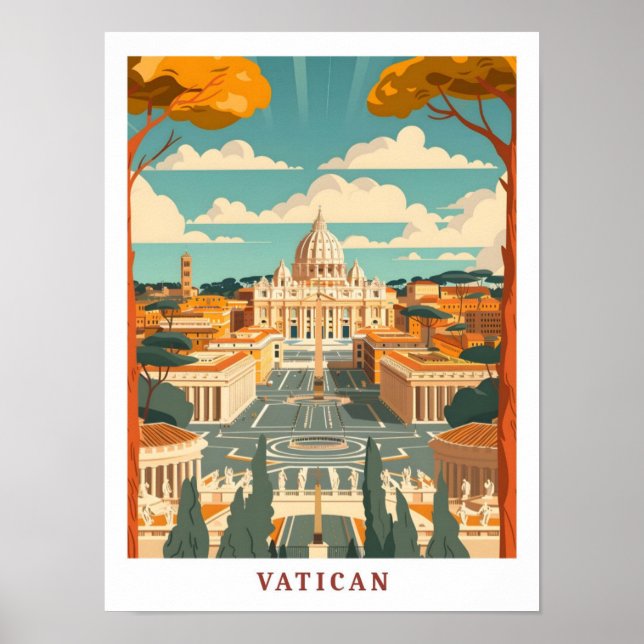Poster Vatican Rome Italie Élégant Vintage voyage d'art (Devant)
