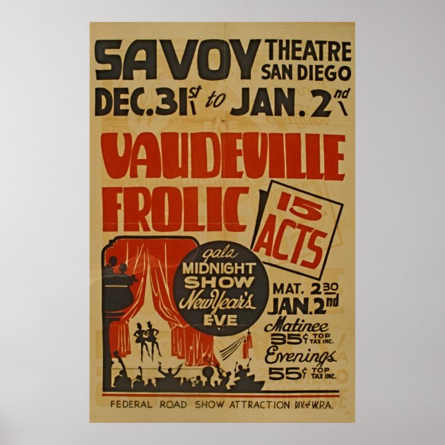 Poster Vaudeville Frolic 15 Actes Gala Midnight Show WPA (Devant)