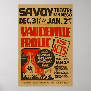 Poster Vaudeville Frolic 15 Acts Gala Midnight Show WPA