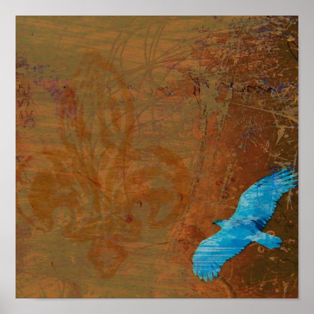 Poster Vautour bleu Grunge (Devant)