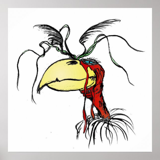 Poster Vautour cou rouge caricature Oiseau (Devant)