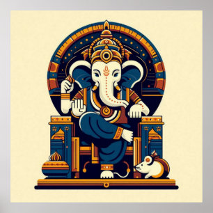 Poster Vecteur Ganesha bleu moderne Illustration Deity Ar