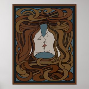 Poster Vector art nouveau deux visages s'embrasser