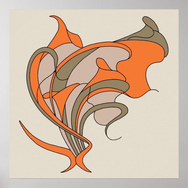 Poster Vector Art Nouveau élégance florale sur gris, carr (Devant)