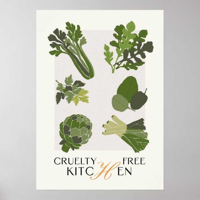 Poster Vegan Kitchen Wall Art Cruelty Free Minimalist (Devant)