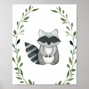 Poster Végétal Raccoon Bois Animaux Pépinière Mur Art