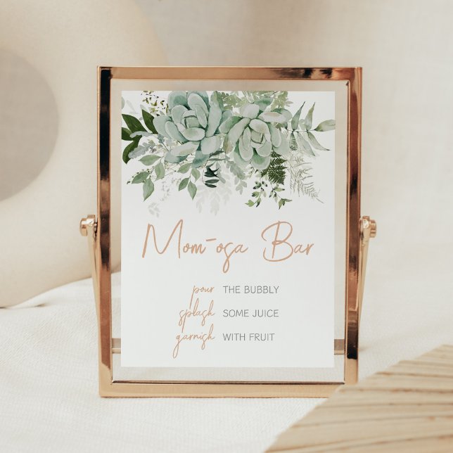 Poster Végétal Succulents Baby shower Maman Osa Bar (Succulent Gender Neutral Baby Shower Mom Osa Bar Sign)