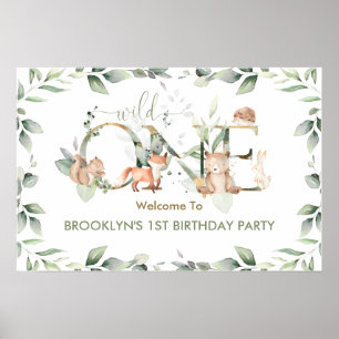 Poster Végétation Bois Animaux 1er anniversaire Bienvenue