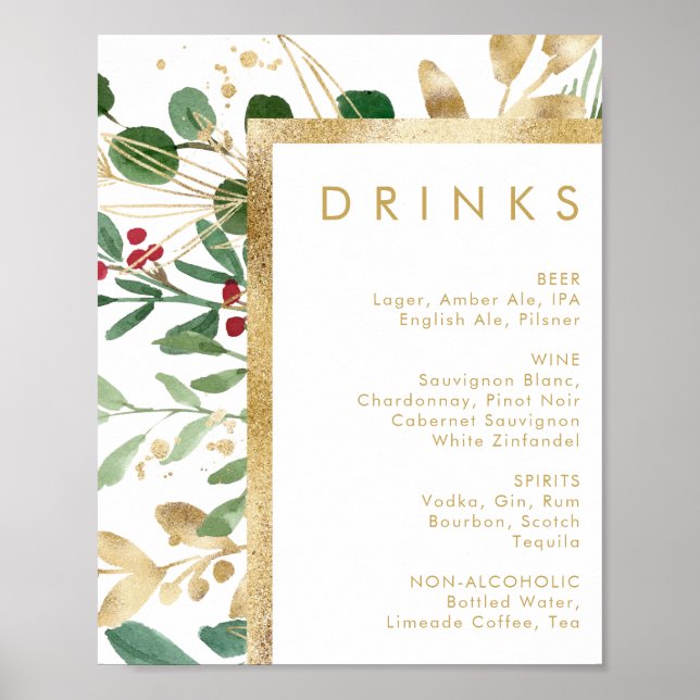 Poster Végétation de Noël moderne | Menu Boissons Mariage (Devant)