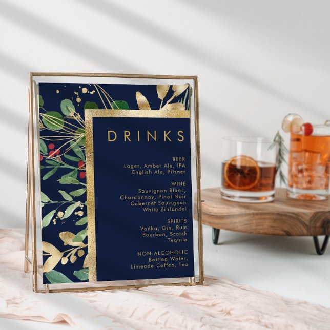 Poster Végétation de Noël moderne | Menu Boissons Marine (Créateur téléchargé)