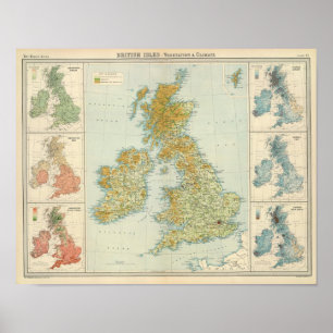 Poster Végétation d'îles britanniques et carte de clim
