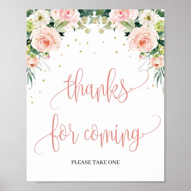 Poster Végétation florale rose pâle grâce à l'enseigne (Devant)