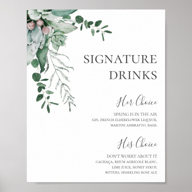 Poster Végétation Succulente | Enseigne de Boissons Signa (Devant)