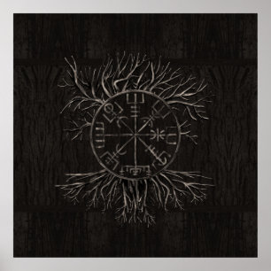 Poster Vegvisir and Tree of life Yggdrasil