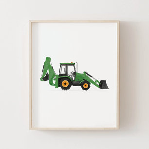 Poster Véhicule de construction chargeuse-pelleteuse vert