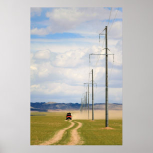 Poster Véhicules 4X4 sur route de terre, désert de Gobi