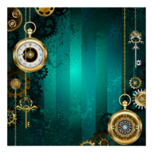 Poster Veille bijoux Steampunk sur un Arrière - plan vert