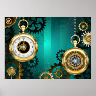 Poster Veille bijoux Steampunk sur un Arrière - plan vert
