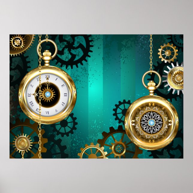 Poster Veille bijoux Steampunk sur un Arrière - plan vert (Devant)