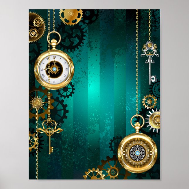 Poster Veille bijoux Steampunk sur un Arrière - plan vert (Devant)