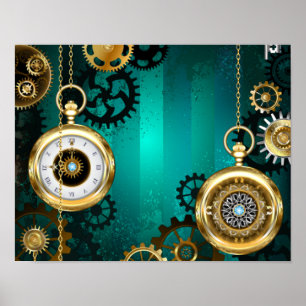 Poster Veille bijoux Steampunk sur un Arrière - plan vert