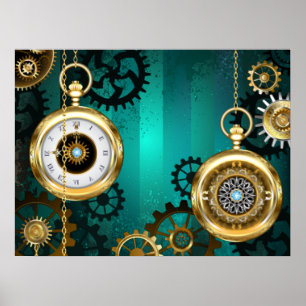 Poster Veille bijoux Steampunk sur un Arrière - plan vert