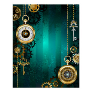 Poster Veille bijoux Steampunk sur un Arrière - plan vert