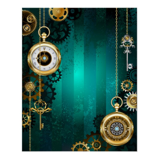 Poster Veille bijoux Steampunk sur un Arrière - plan vert (Devant)