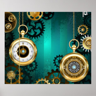 Poster Veille bijoux Steampunk sur un Arrière - plan vert