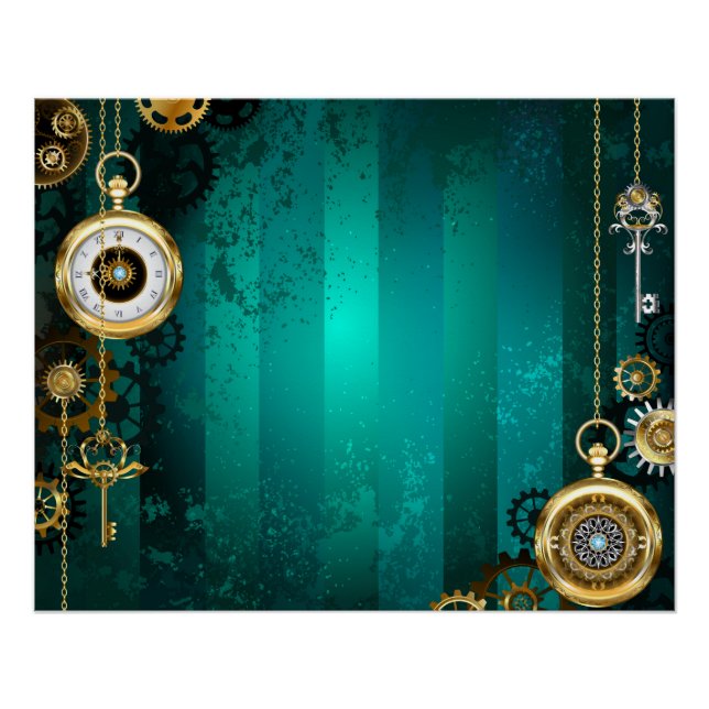 Poster Veille bijoux Steampunk sur un Arrière - plan vert (Devant)