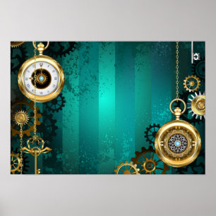 Poster Veille bijoux Steampunk sur un Arrière - plan vert