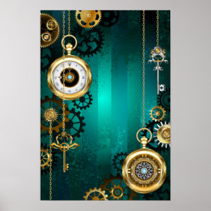 Poster Veille bijoux Steampunk sur un Arrière - plan vert