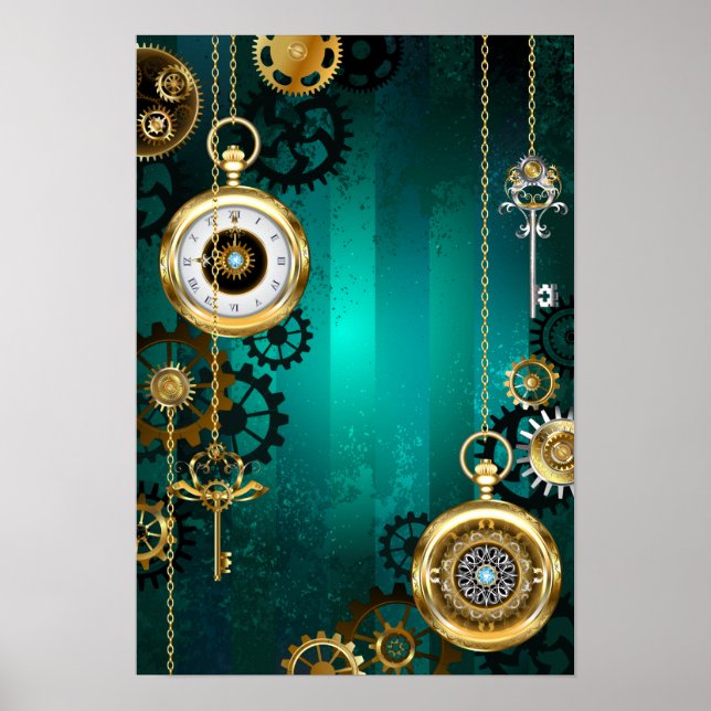 Poster Veille bijoux Steampunk sur un Arrière - plan vert (Devant)