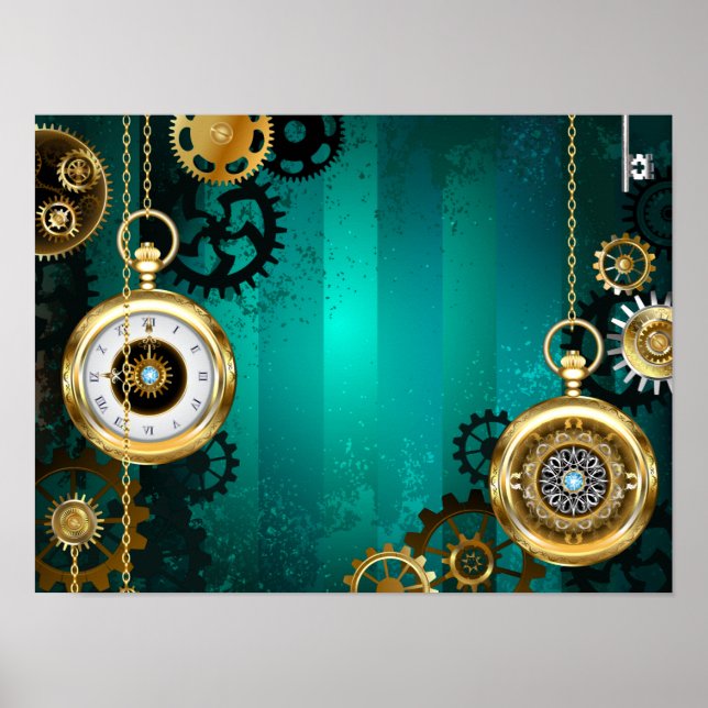 Poster Veille bijoux Steampunk sur un Arrière - plan vert (Devant)