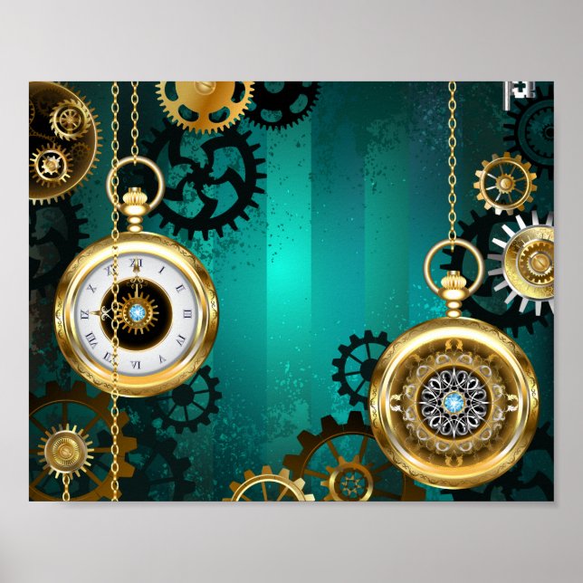 Poster Veille bijoux Steampunk sur un Arrière - plan vert (Devant)