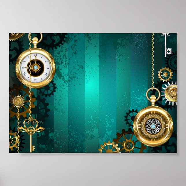 Poster Veille bijoux Steampunk sur un Arrière - plan vert (Devant)
