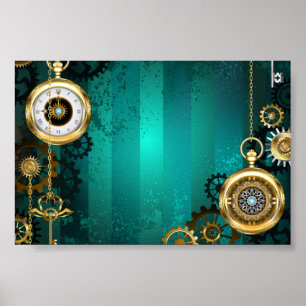 Poster Veille bijoux Steampunk sur un Arrière - plan vert